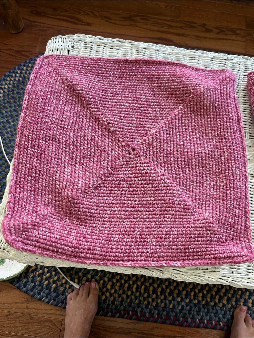 2 Hand Crafted Rose Pink Crochet Accent Pillow Cover Unfinished